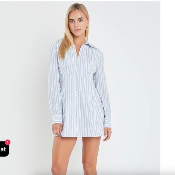 English Factory Blue and White collar Striped mini shirt dress size small NWOT - Picture 1 of 14